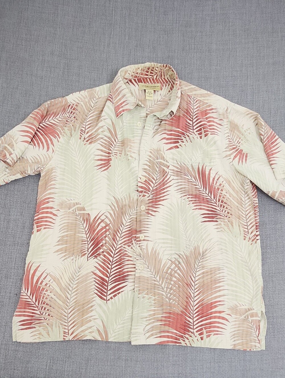 Cooke Street 100% Silk Palm Leaf Button Down Pocket Shirt. Large
